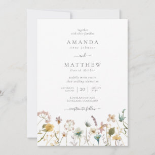 Elegante Aquarell-Pressblumen-Hochzeit Einladung
