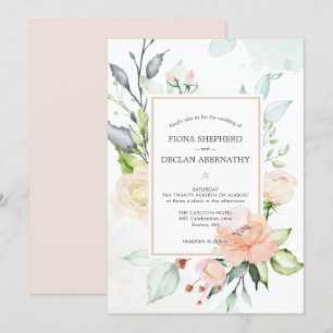 Elegante Aquarell-Rosa-Blumen-Hochzeitseinladung Einladung
