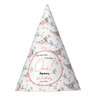 Elegante Aquarell-Rosa-Rose-Mädchen 1. Geburtstag Partyhütchen