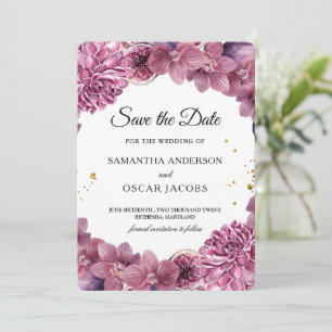 Elegante Aquarell-Rosa- und Lila-Orchideen und Fei Save The Date