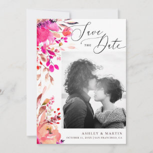 Elegante Aquarell-Rosé-Blumen-Herbst-Hochzeit Save The Date