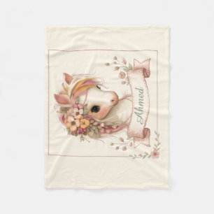 Elegante Aquarell-Rosé-Blumenpony-Illustration Fleecedecke
