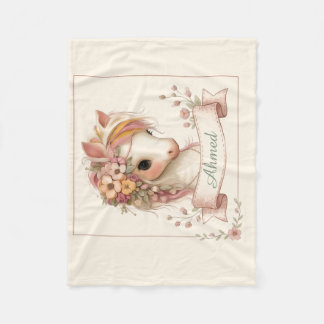 Elegante Aquarell-Rosé-Blumenpony-Illustration Fleecedecke