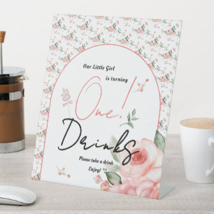Elegante Aquarell-Rosen-Girl 1. Geburtstagsgetränk Sockelschild