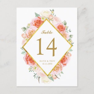 Elegante Aquarell-Rosen-Tischnummernkarten Einladung