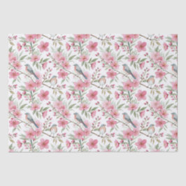 Elegante Aquarell-Rosenblumen und Vogel-Dekoupage Seidenpapier