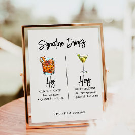 Elegante Aquarell Seine und Ihre Signatur-Drinks Sockelschild