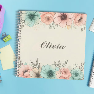 Elegante Aquarell-Skizzen-Blumen Notizbuch