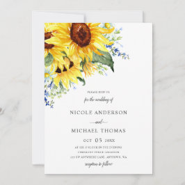 Elegante Aquarell-Sonnenblume-Blumenhochzeit Einladung
