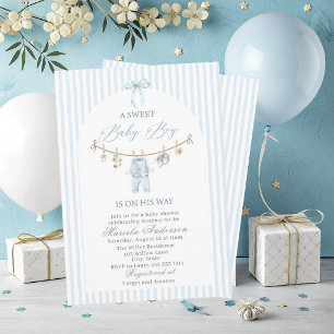 Elegante Aquarell süße Baby-Jungen-Kleidung Baby-S Einladung