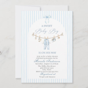 Elegante Aquarell süße Baby-Jungen-Kleidung Baby-S Einladung