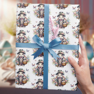 Elegante Aquarell-Victorian-Osterhasen-Blumen Geschenkpapier