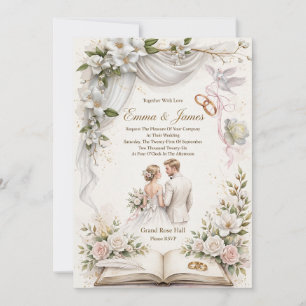 Elegante Aquarell-Weiße Magnolie & Rosarote Rosen Einladung