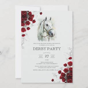 Elegante Aquarell-Weiße Pferde-Rosen Kentucky-Derb Einladung
