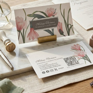 Elegante Aquarell Weiße Rosafarbene Blumenmuster Visitenkarte