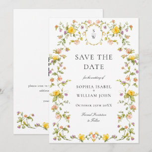 Elegante Aquarell-Wiesen-Wildblumen-Hochzeit Save The Date