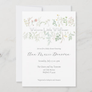 Elegante Aquarell Wildblume Border Baby Shower Einladung
