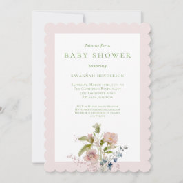 Elegante Aquarell Wildblume Rosa Kinderdusche Einladung