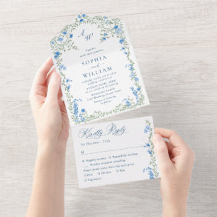 Elegante Aquarell-Wildblumen Blumen Hochzeit All In One Einladung