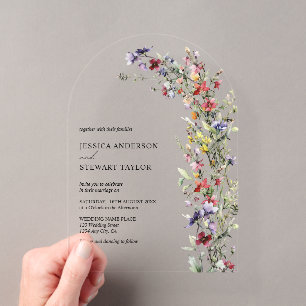 Elegante Aquarell-Wildblumen-Foto-Hochzeit Acryleinladungen