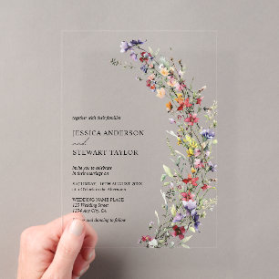 Elegante Aquarell-Wildblumen-Foto-Hochzeit Acryleinladungen