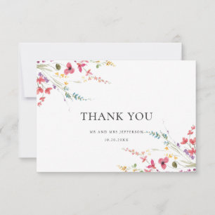 Elegante Aquarell-Wildblumen-Hochzeit Dankeskarte
