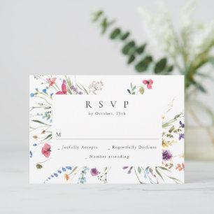 Elegante Aquarell-Wildblumen-Hochzeit RSVP Karte