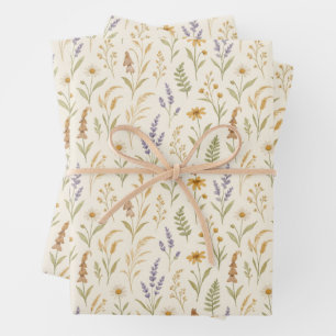 Elegante Aquarell-Wildblumen-Wiese-Blumen Geschenkpapier Set