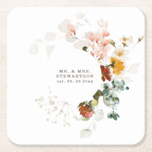 Elegante Aquarell-Wildblumengarten-Hochzeit Rechteckiger Pappuntersetzer