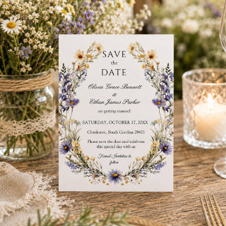 Elegante Aquarell-Wildblumengarten-Hochzeit Save The Date