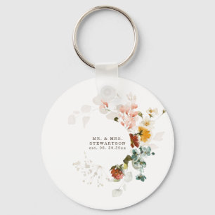 Elegante Aquarell-Wildblumengarten-Hochzeit  Schlüsselanhänger