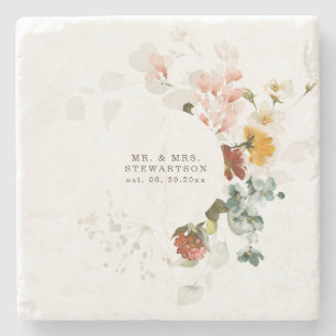 Elegante Aquarell-Wildblumengarten-Hochzeit Steinuntersetzer