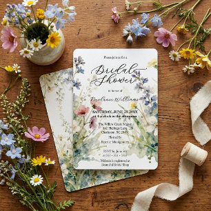 Elegante Aquarell-Wildblumenwiese-Brautparty Einladung
