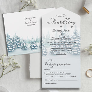Elegante Aquarellbäume UAWG Winter Wedding All In One Einladung
