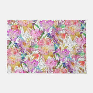 Elegante Aquarellbilder mit Blumen und gepunkteten Fußmatte