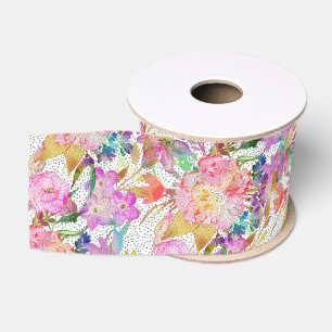 Elegante Aquarellbilder mit Blumen und gepunkteten Ripsband