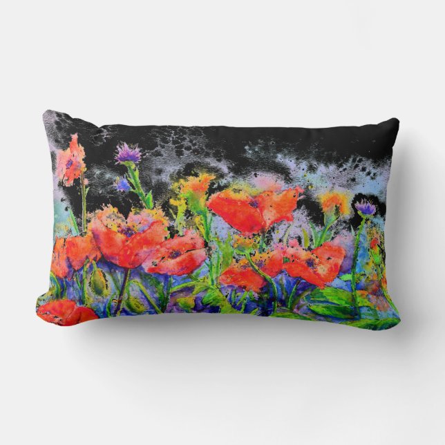 Elegante Aquarellbilder mit roten Blumenmotiven Lendenkissen (Vorderseite)