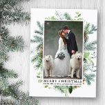 Elegante Aquarellbilder Weihnachten Postkarte<br><div class="desc">Eleganter Pine Frame Frohe Weihnachten Hochzeitsreise Foto Grün der Festlichkeit Postkarte</div>