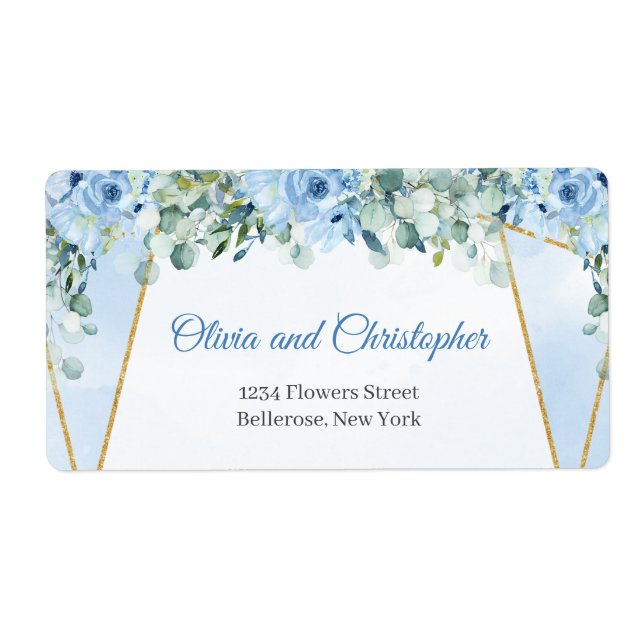 Elegante Aquarellblau blühende Vegetation und Gold (Vorne)