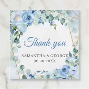 Elegante Aquarellblau blühende Vegetation und Gold Geschenkanhänger