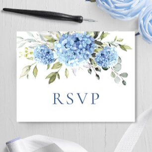 Elegante Aquarellblaue Hortensien-Hochzeits-RSVP Postkarte