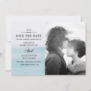 Elegante aquarellblaue nautische Hochzeit Save The Date