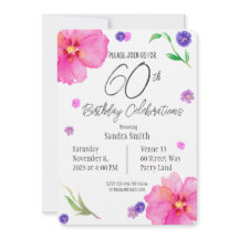 Elegante Aquarellblume 60. Geburtstagsfeier Einlad