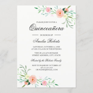 Elegante Aquarellblume Einladung Quinceanera