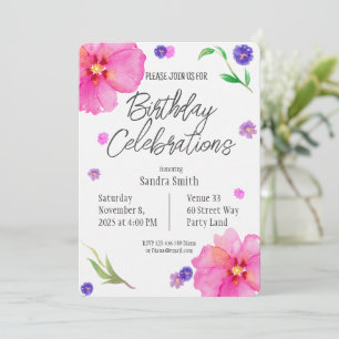 Elegante Aquarellblume Geburtstagsfeier Einladung