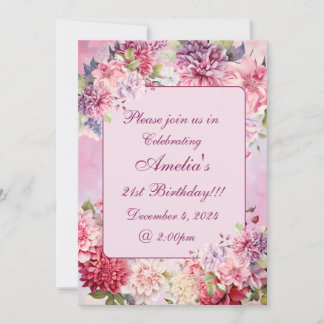 Elegante Aquarellblume Geburtstagsfeier Einladung