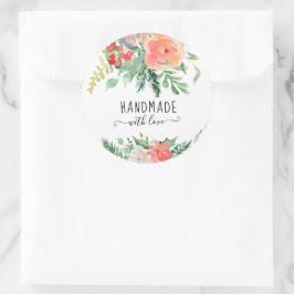 Elegante Aquarellblume Handgefertigt mit Liebe Runder Aufkleber