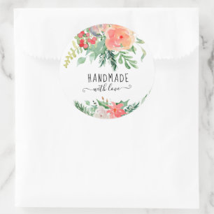 Elegante Aquarellblume Handgefertigt mit Liebe Runder Aufkleber