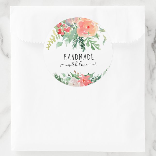 Elegante Aquarellblume Handgefertigt mit Liebe Runder Aufkleber (Tasche)
