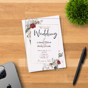 Elegante Aquarellblüte in Rot und Nebel Hochzeit Acryleinladungen